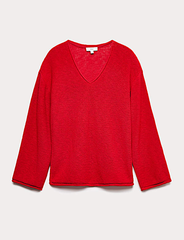 Cotton Blend V-Neck Slim Fit Jumper - EE