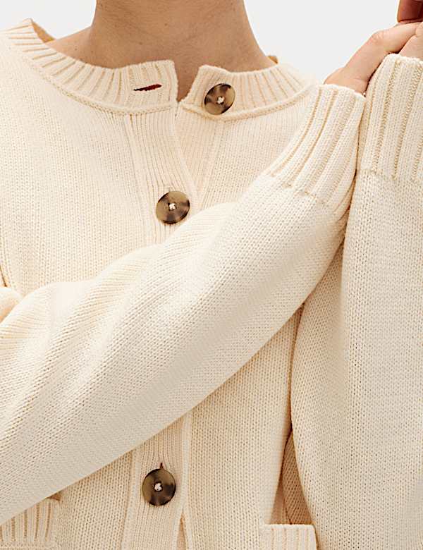 Cotton Rich Crew Neck Button Front Cardigan - CY