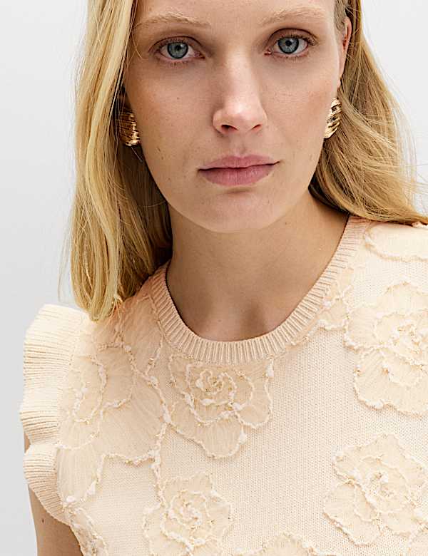 Floral Textured Knitted Mini Dress - FR