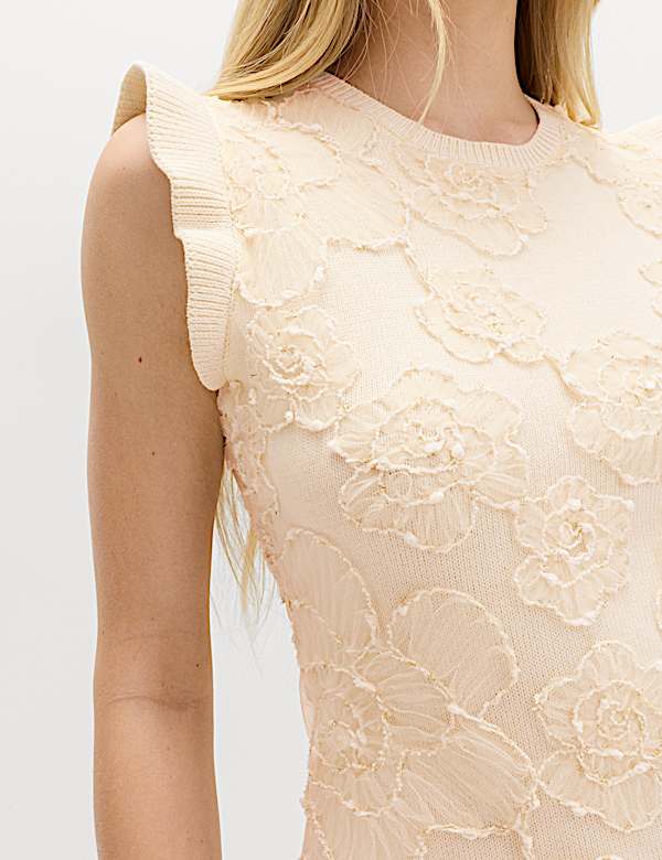 Floral Textured Knitted Mini Dress - FR