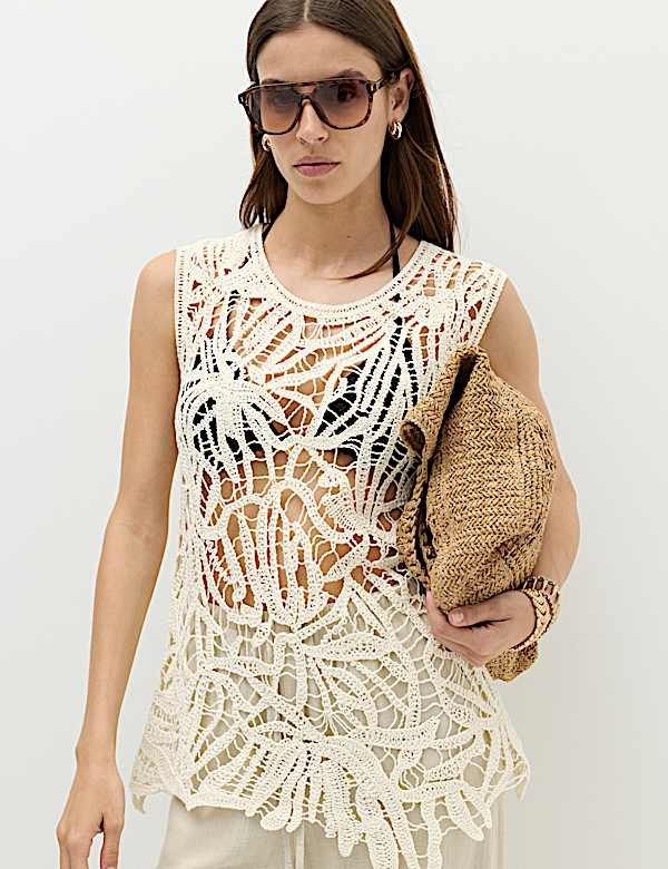 Pure Cotton Crochet-Style Knitted Vest