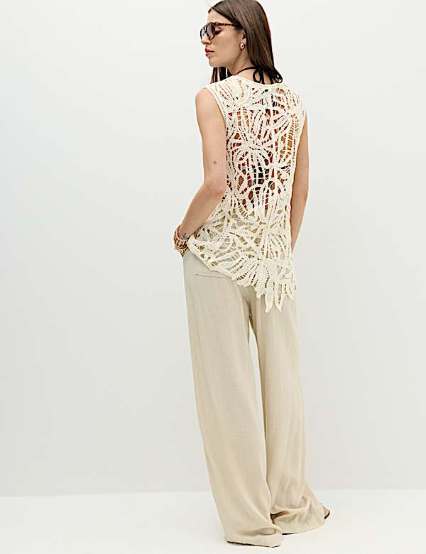 Pure Cotton Crochet-Style Knitted Vest