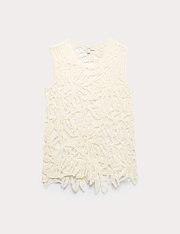 Pure Cotton Crochet-Style Knitted Vest. - GR