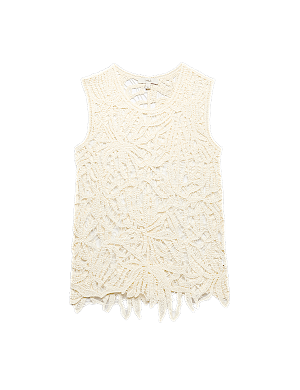 Pure Cotton Crochet-Style Knitted Vest