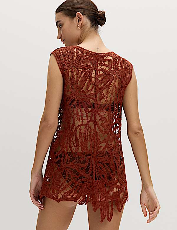 Pure Cotton Crochet-Style Knitted Vest. - MX