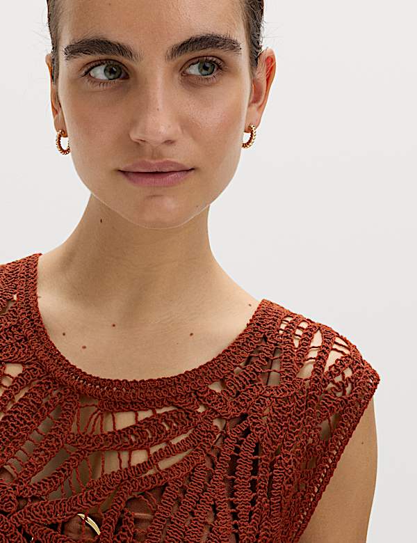 Pure Cotton Crochet-Style Knitted Vest. - MX