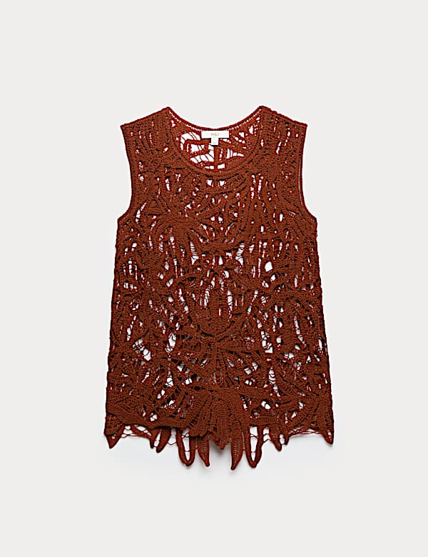 Pure Cotton Crochet-Style Knitted Vest. - MX