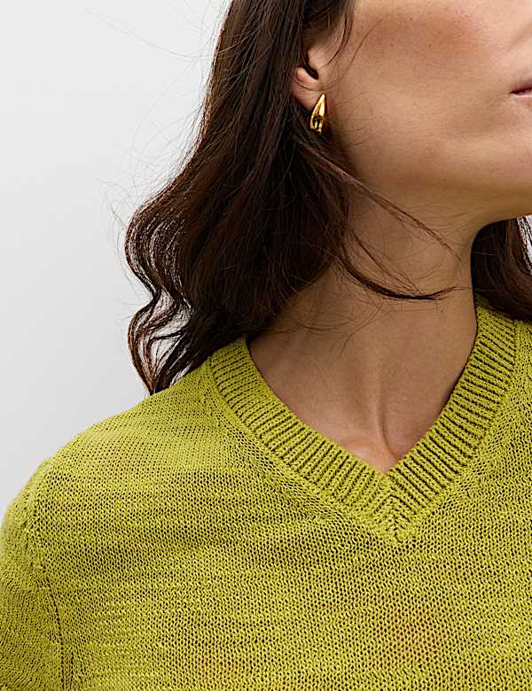 Cotton Rich V-Neck Slim Fit Knitted Top - RO