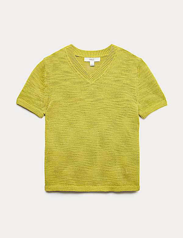 Cotton Rich V-Neck Slim Fit Knitted Top - RO