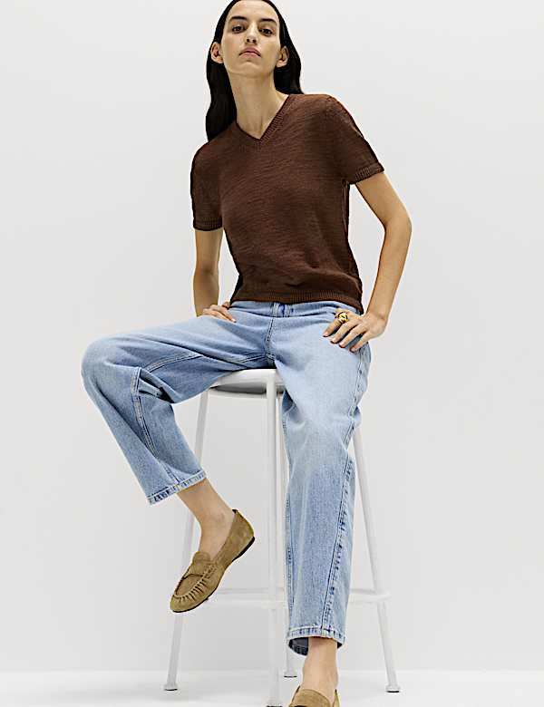 Cotton Rich V-Neck Slim Fit Knitted Top - UA