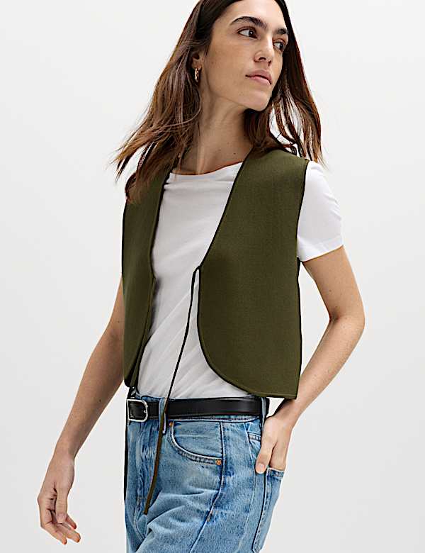 Tie Front Slim Fit Cropped Knitted Waistcoat - LT