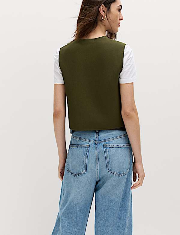 Tie Front Slim Fit Cropped Knitted Waistcoat - LT