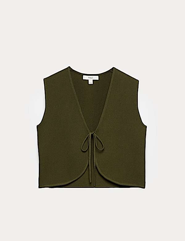Tie Front Slim Fit Cropped Knitted Waistcoat - LT