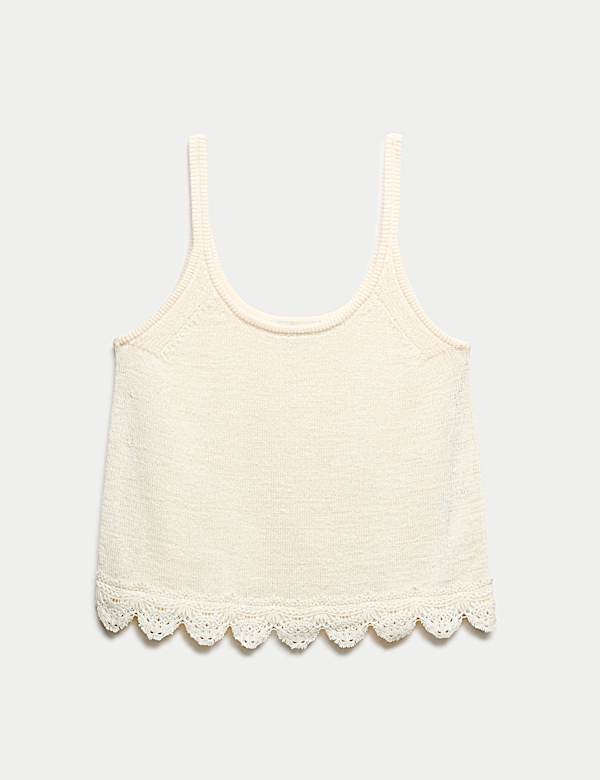 Maillot de corps court en maille de coton m&eacute;lang&eacute; avec d&eacute;tail en dentelle - LU