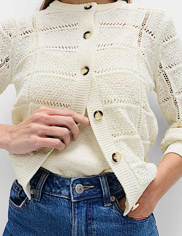 Cotton Blend Cropped Cardigan - CN