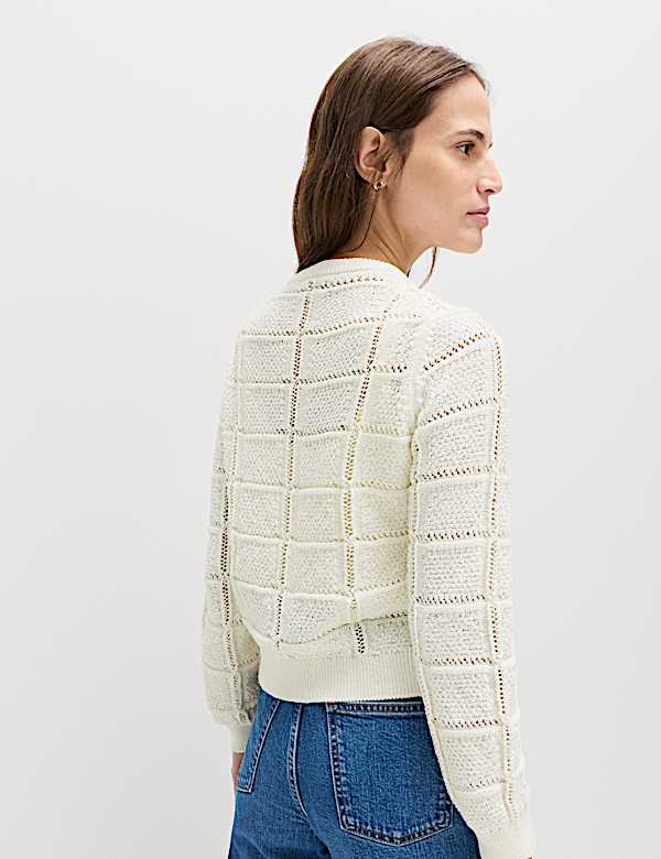 Cotton Blend Cropped Cardigan - CN