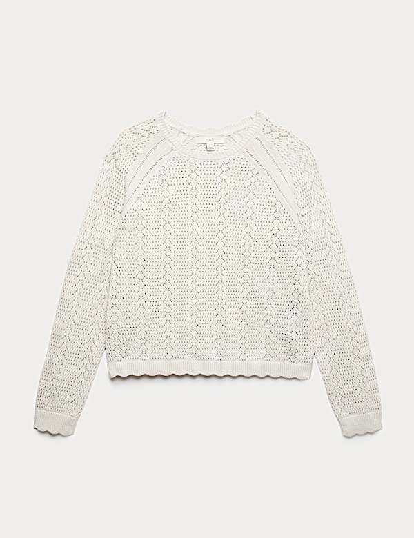 Pointelle-Pullover mit hohem Baumwollanteil und gewellten Kanten - DE