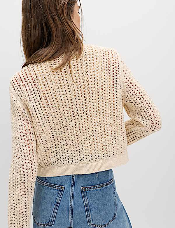 Cardigan coupe slim en coton m&eacute;lang&eacute; textur&eacute; - CH