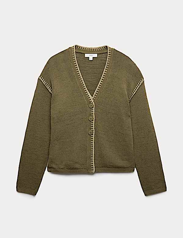 Kardigan Jahitan Jelujur Kerah V Bahan Katun Bertekstur - ID