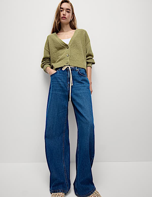 Kardigan Santai Bahan Katun Kerah V Bertekstur - ID