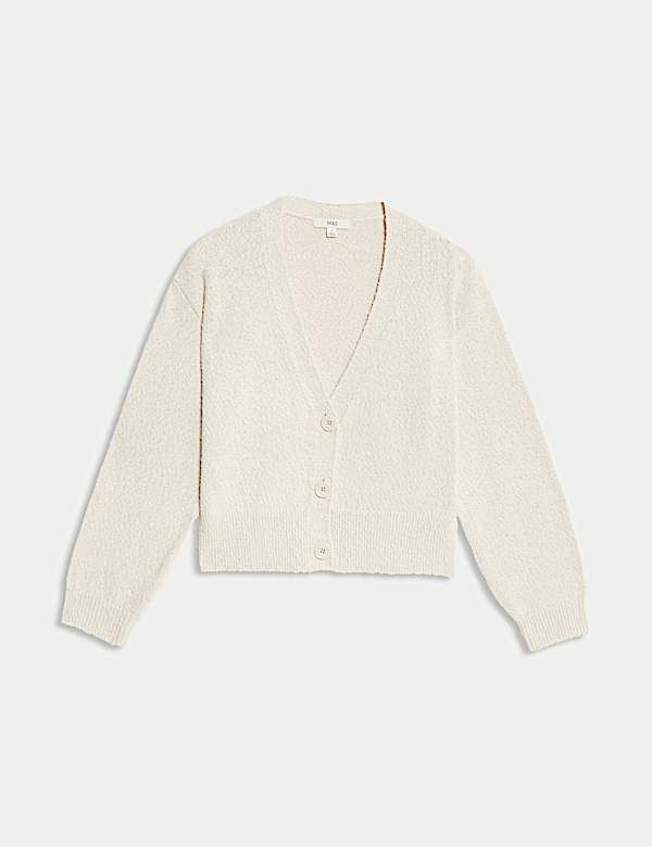 Cotton Rich Textured V-Neck Relaxed Cardigan - DK