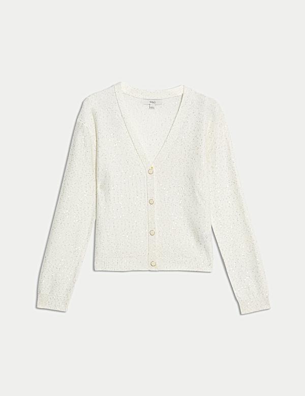 Sparkly V-Neck Button Front Cropped Cardigan - IT