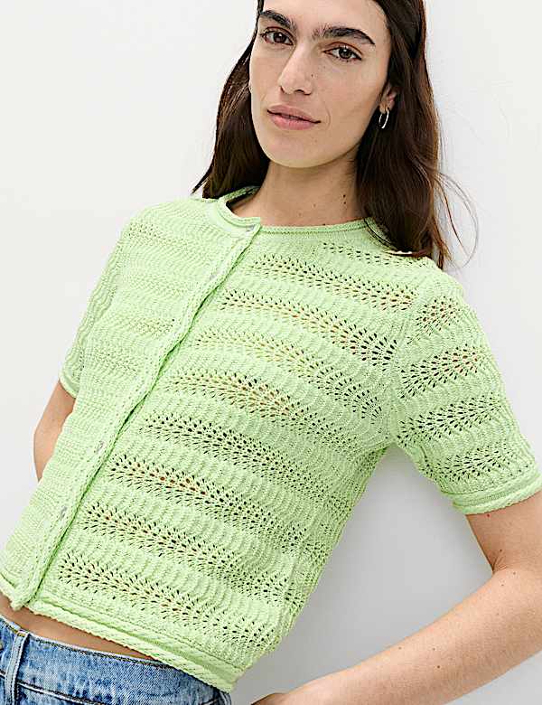 Cardigan court textur&eacute; en coton m&eacute;lang&eacute; - LU