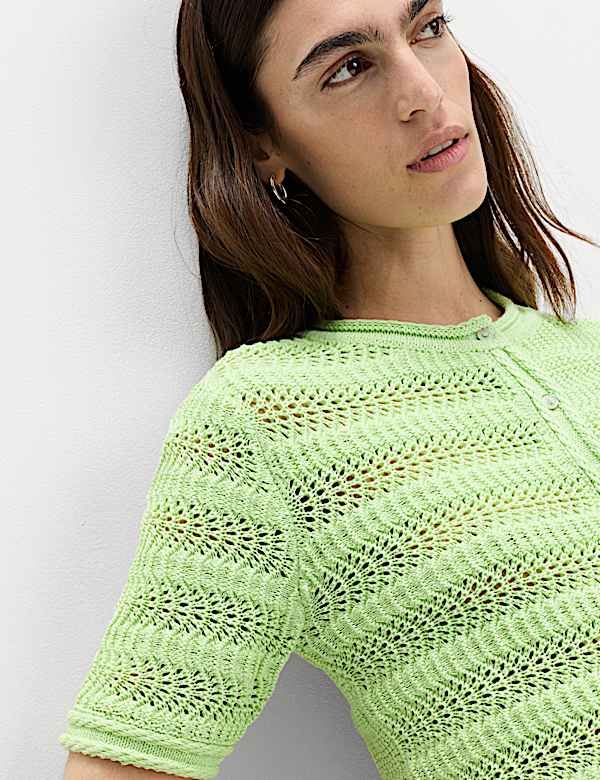 Cardigan court textur&eacute; en coton m&eacute;lang&eacute; - LU