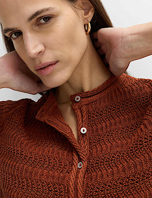 Cotton Blend Textured Cropped Cardigan - GR