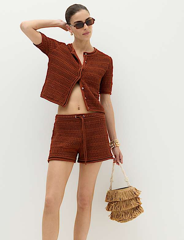 Cotton Blend Textured Cropped Cardigan - GR