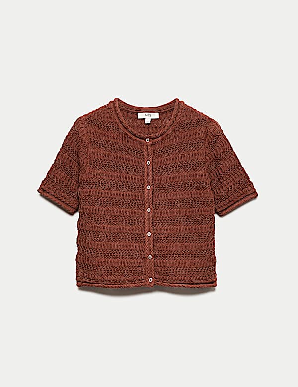 Cotton Blend Textured Cropped Cardigan - GR