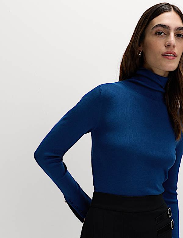Ribbed Roll Neck Button Detail Jumper - ES