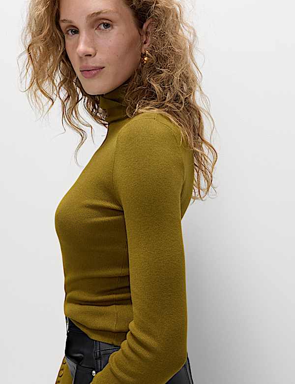 Πουλόβερ ζιβάγκο με λεπτομέρεια με κουμπί και ριμπ πλέξη - GR