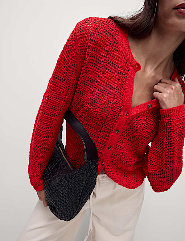 Cotton Rich Open Stitch Cropped Cardigan - US