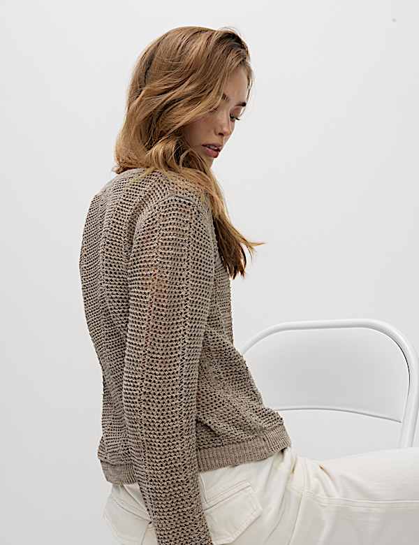 Cotton Rich Open Stitch Cropped Cardigan - MV