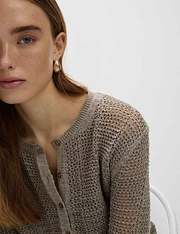 Cotton Rich Open Stitch Cropped Cardigan - MV