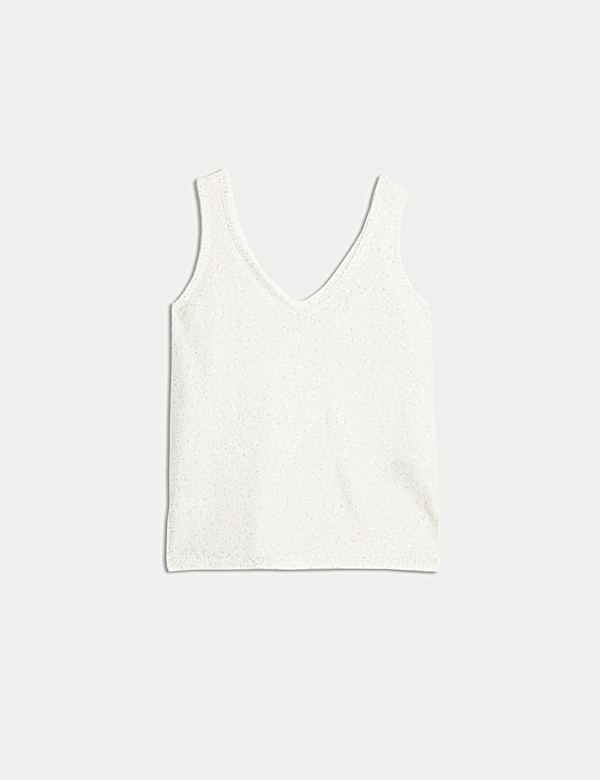 Sequin Textured V-Neck Knitted Vest - IT