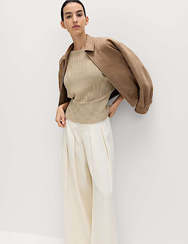 Cotton Rich Textured Slash Neck Relaxed Jumper - FR