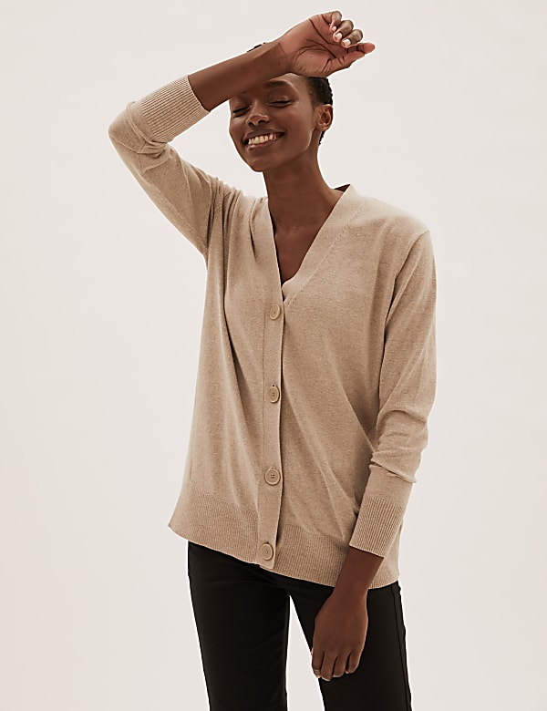 Cotton Rich V Neck Cardigan