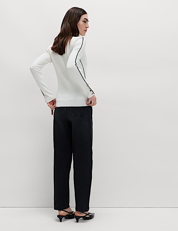 Ribbed Crew Neck Tipped Detail Jumper - JE