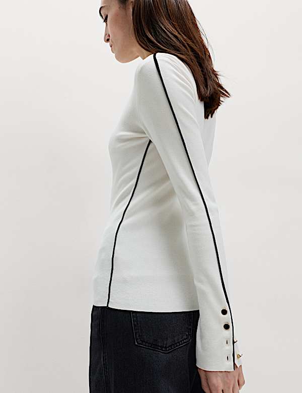 Ribbed Crew Neck Tipped Detail Jumper - JE