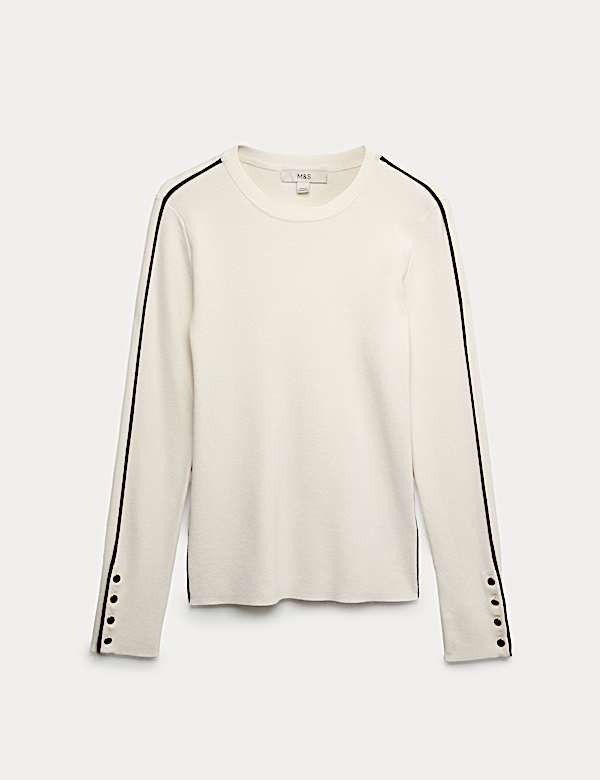 Ribbed Crew Neck Tipped Detail Jumper - JE