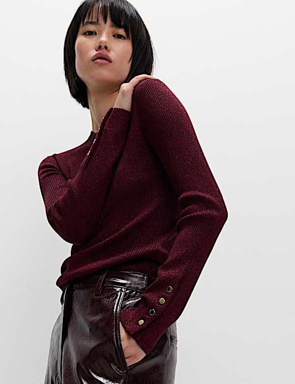 Sparkly Ribbed Button Detail Jumper - PT