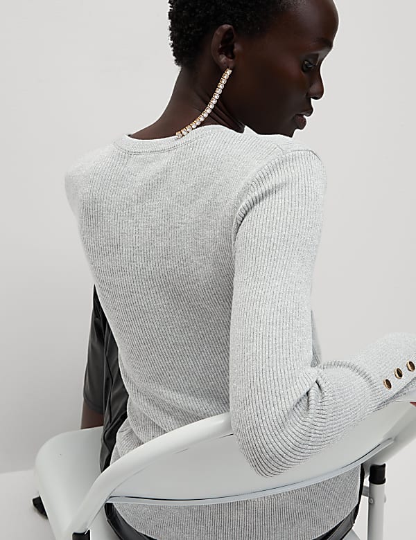 Ribbed Metallic Crew Neck Jumper