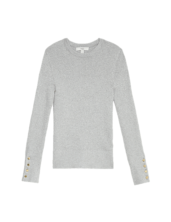 Ribbed Metallic Crew Neck Jumper
