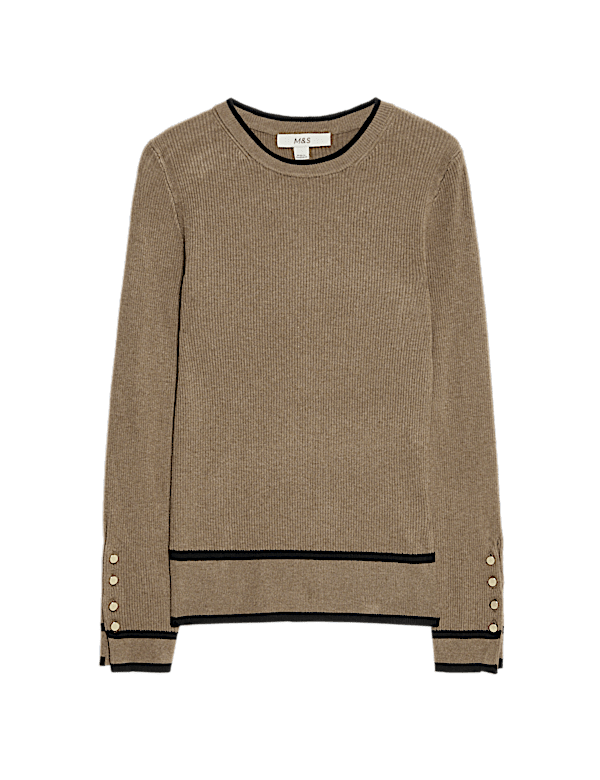 Ribbed Tipped Detail Crew Neck Jumper