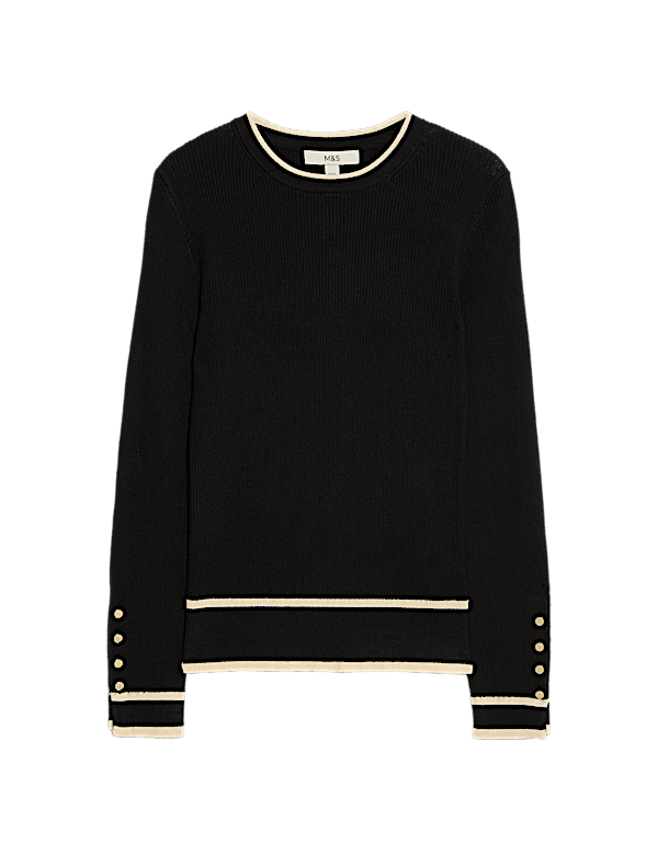 Ribbed Tipped Detail Crew Neck Jumper