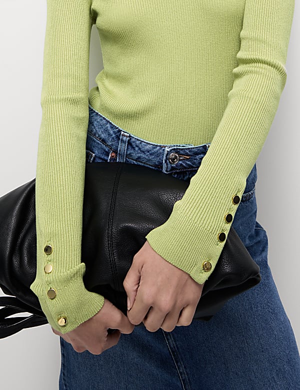 Ribbed Crew Neck Button Detail Jumper
