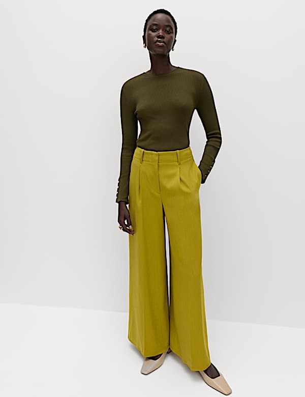 Ribbed Crew Neck Button Detail Jumper - LV