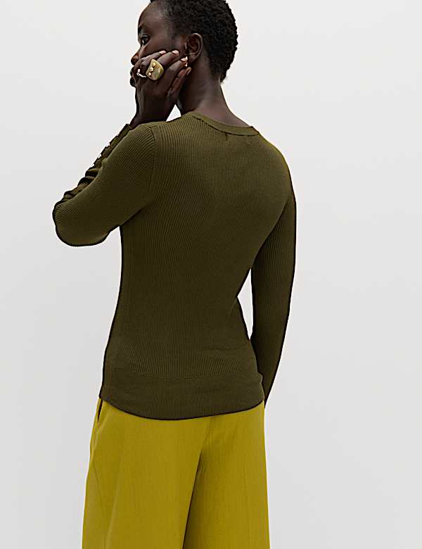 Ribbed Crew Neck Button Detail Jumper - LV